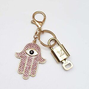 LV Gold Padlock 🔑 Authentic Louis Vuitton Charm + Unbranded Evil Eye Keychain